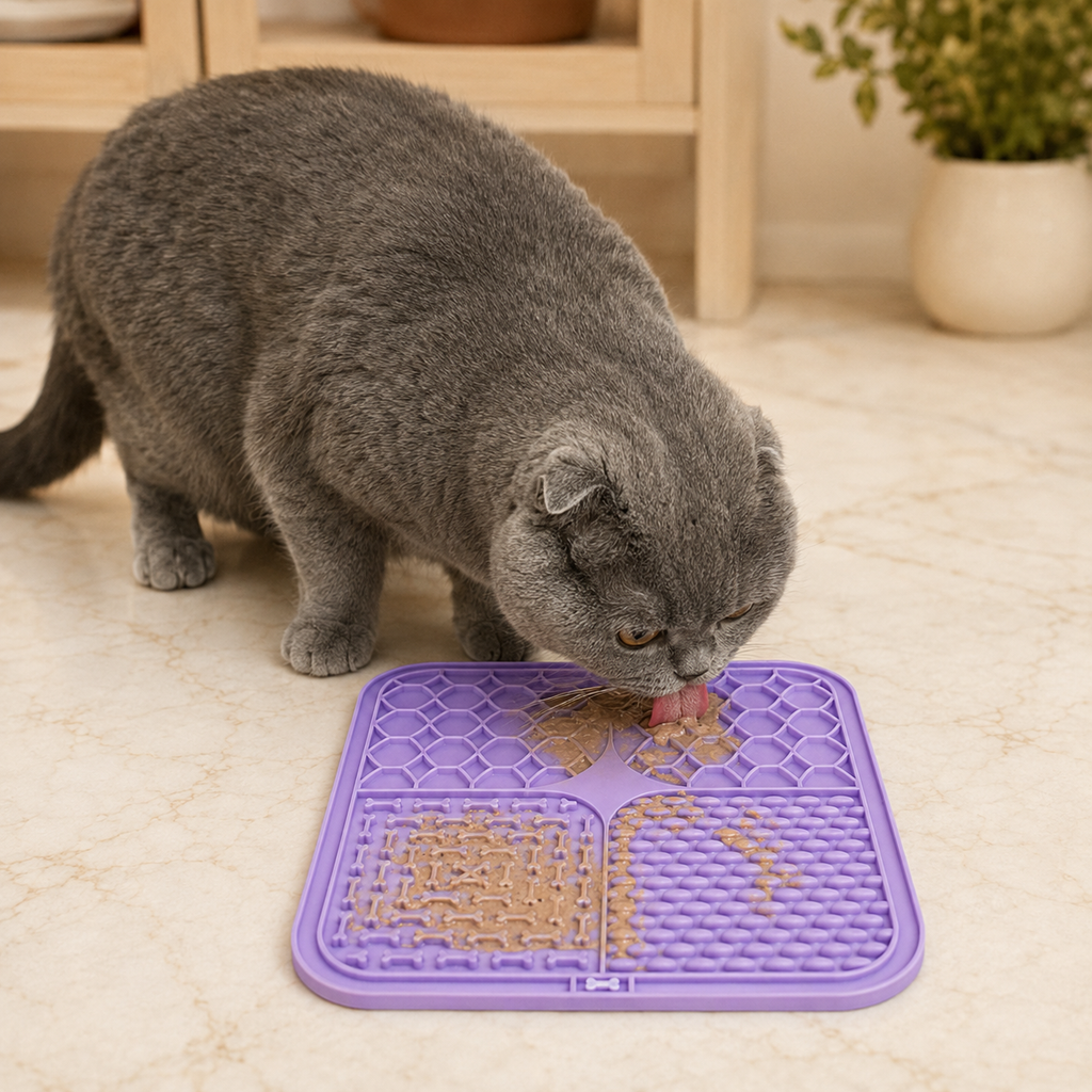 Tapis de léchage anti-glouton à ventouses pour chat