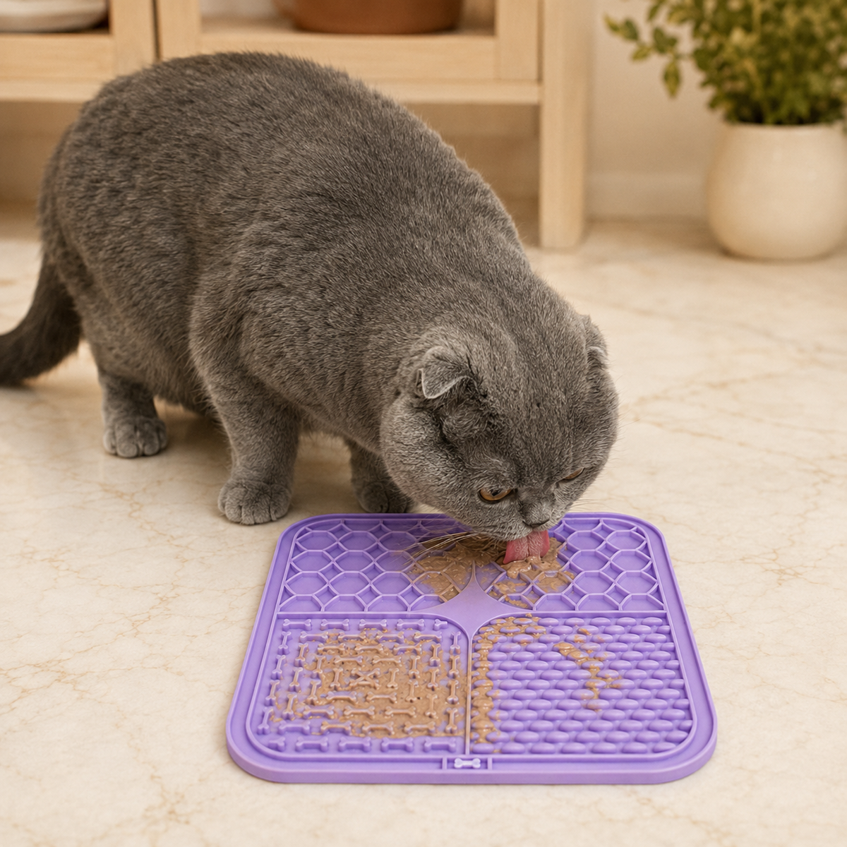 Tapis de léchage anti-glouton à ventouses pour chat